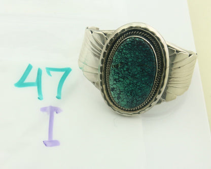 Navajo Bracelet 925 Silver Inlaid Turquoise Cuff Artist Signed FG C80s