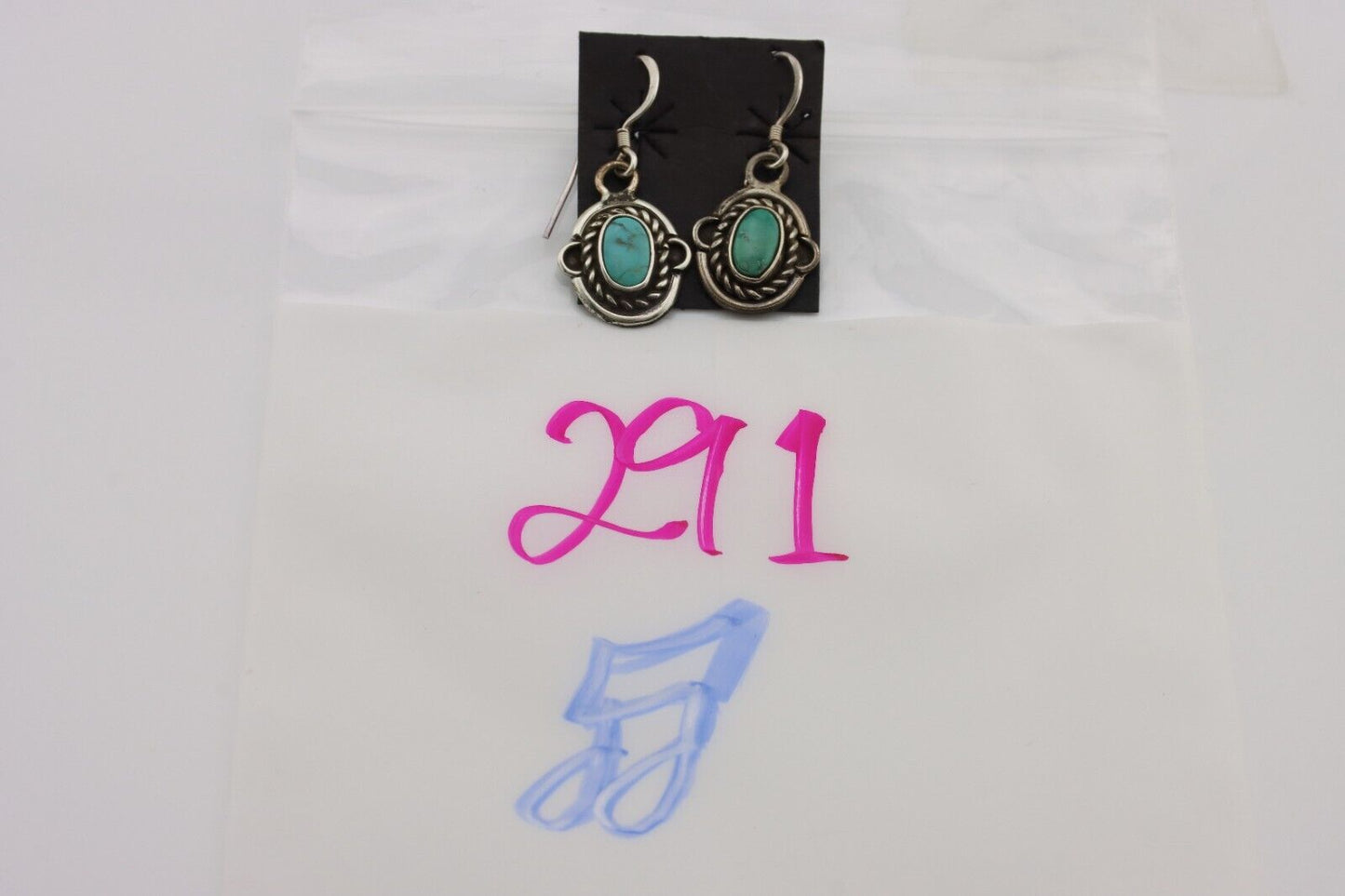 Navajo Earrings 925 Silver Natural Blue Turquoise Native American Artist C.80s