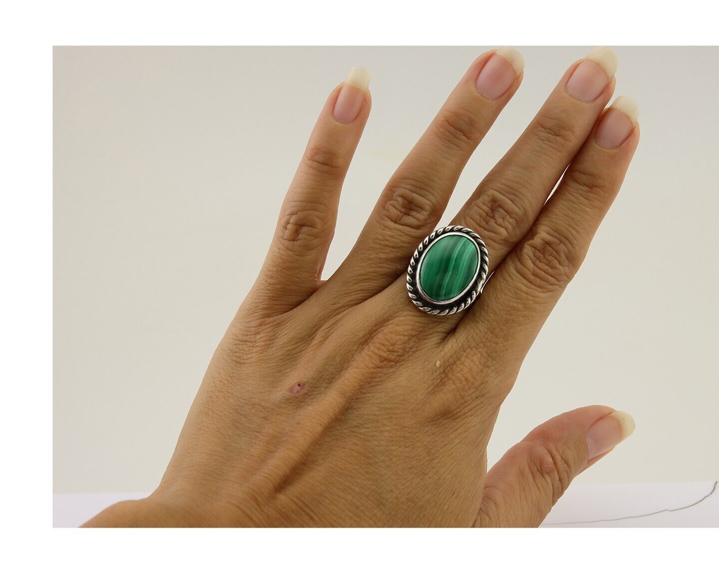 Navajo Ring 925 Silver Natural Malachite Native American Artist C.80's