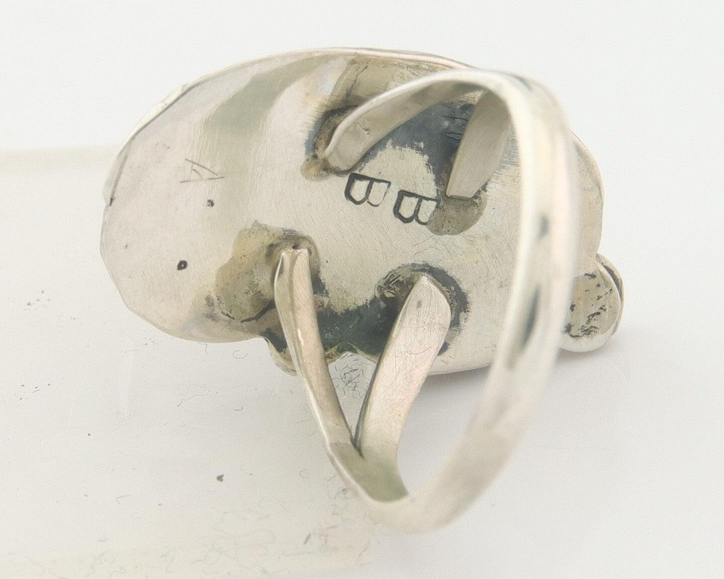 Navajo Ring 925 Sterling Natural Coral & Turquoise Signed BB C.80's Size 5.0