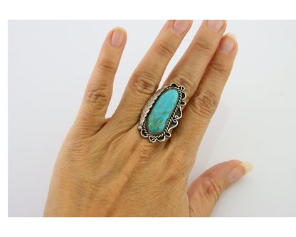 Navajo Ring .925 Sterling Blue Turquoise Artist Signed R Yazzie C.80's