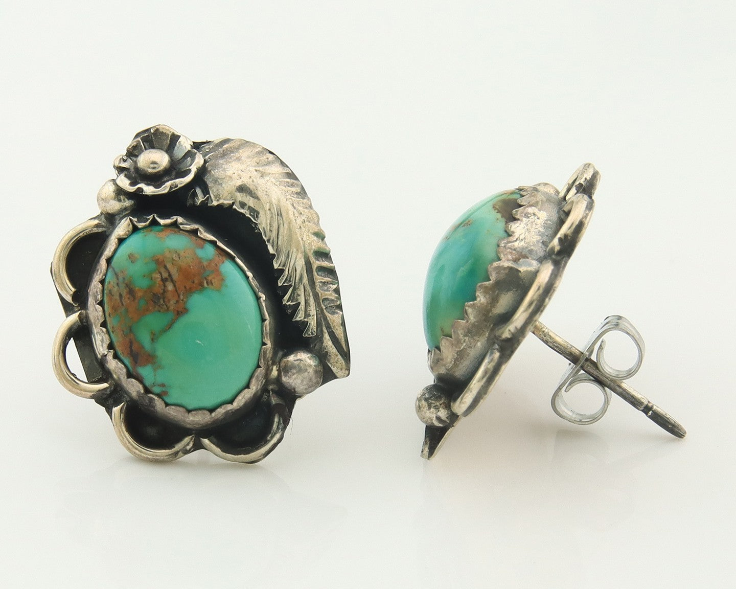 Navajo Earrings Sterling Silver Natural Turquoise Vintage Signed Tom Willeto