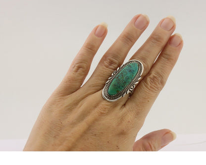 Navajo Ring 925 Silver Natural Green Turquoise Native American Artist C.80's