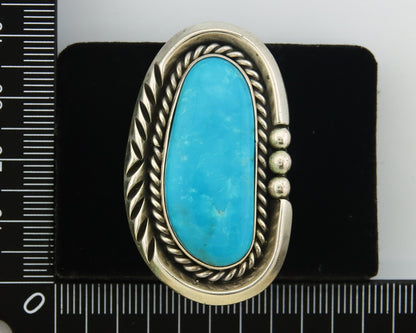 Navajo Ring 925 Sterling Natural Blue Turquoise Signed Ben S C.80's Size 9.0