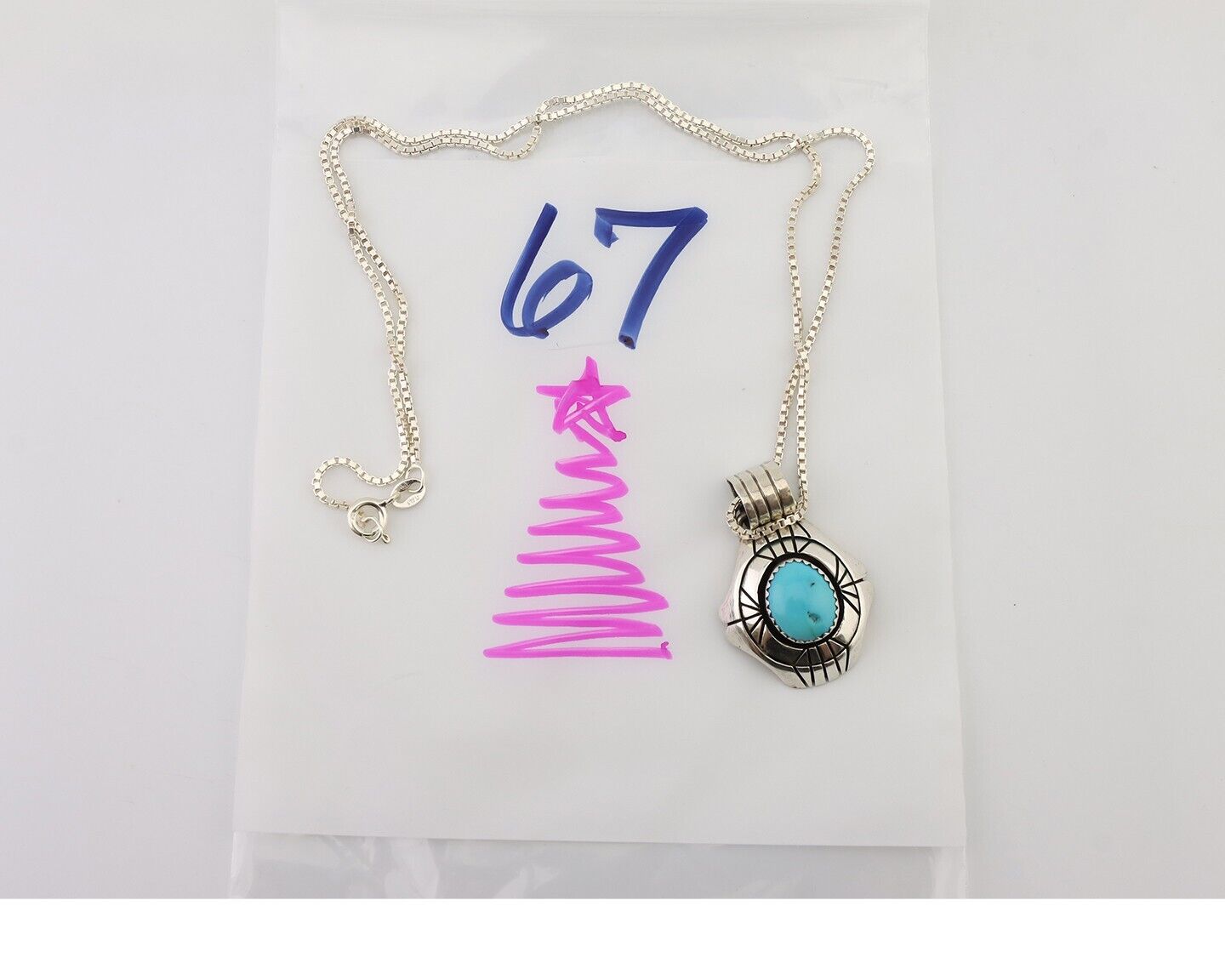 Navajo Necklace Pendant 925 Silver Turquoise Artist Signed C.80's