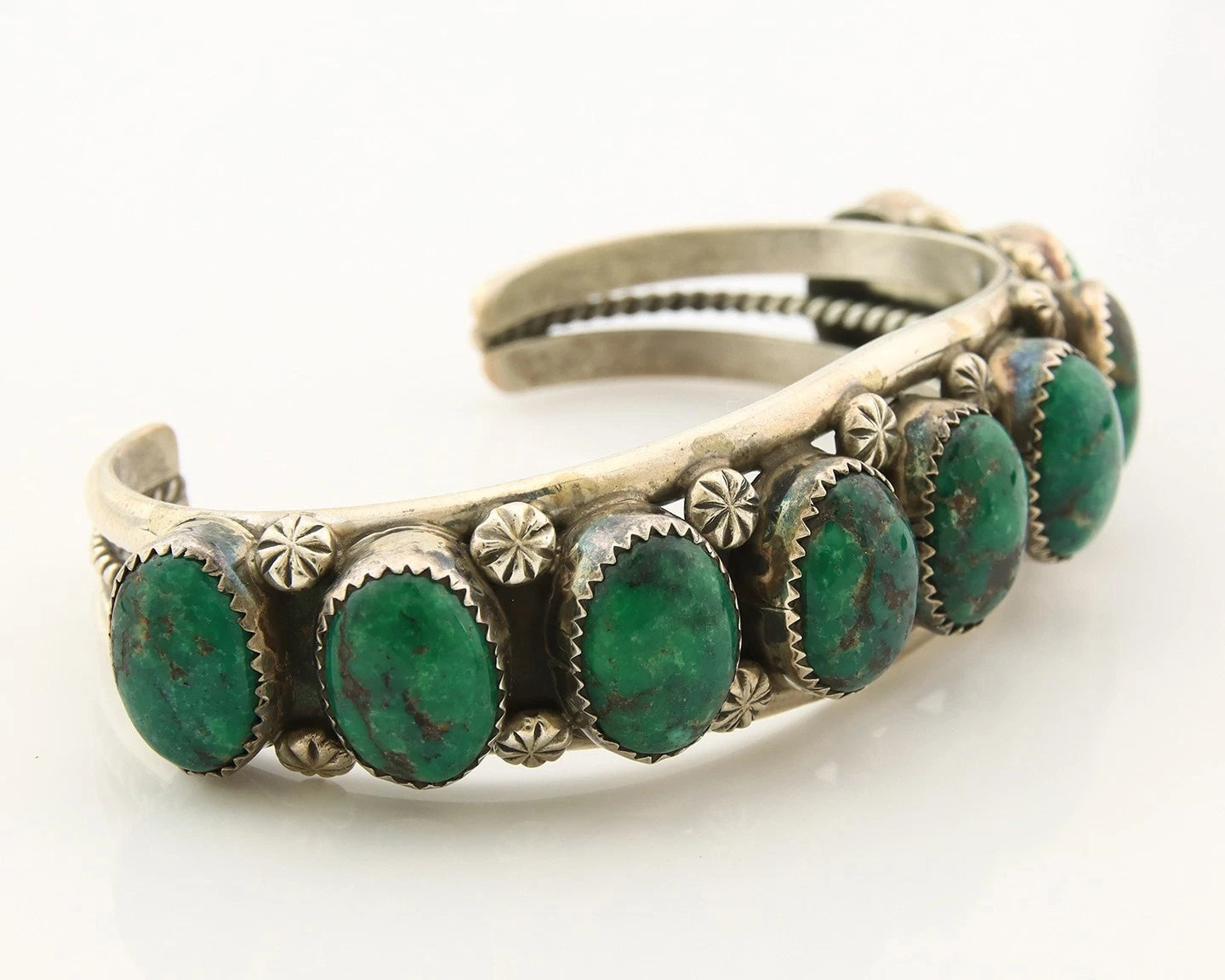 Navajo Cuff Bracelet Sterling Silver Crescent Valley Green Turquoise Native Art