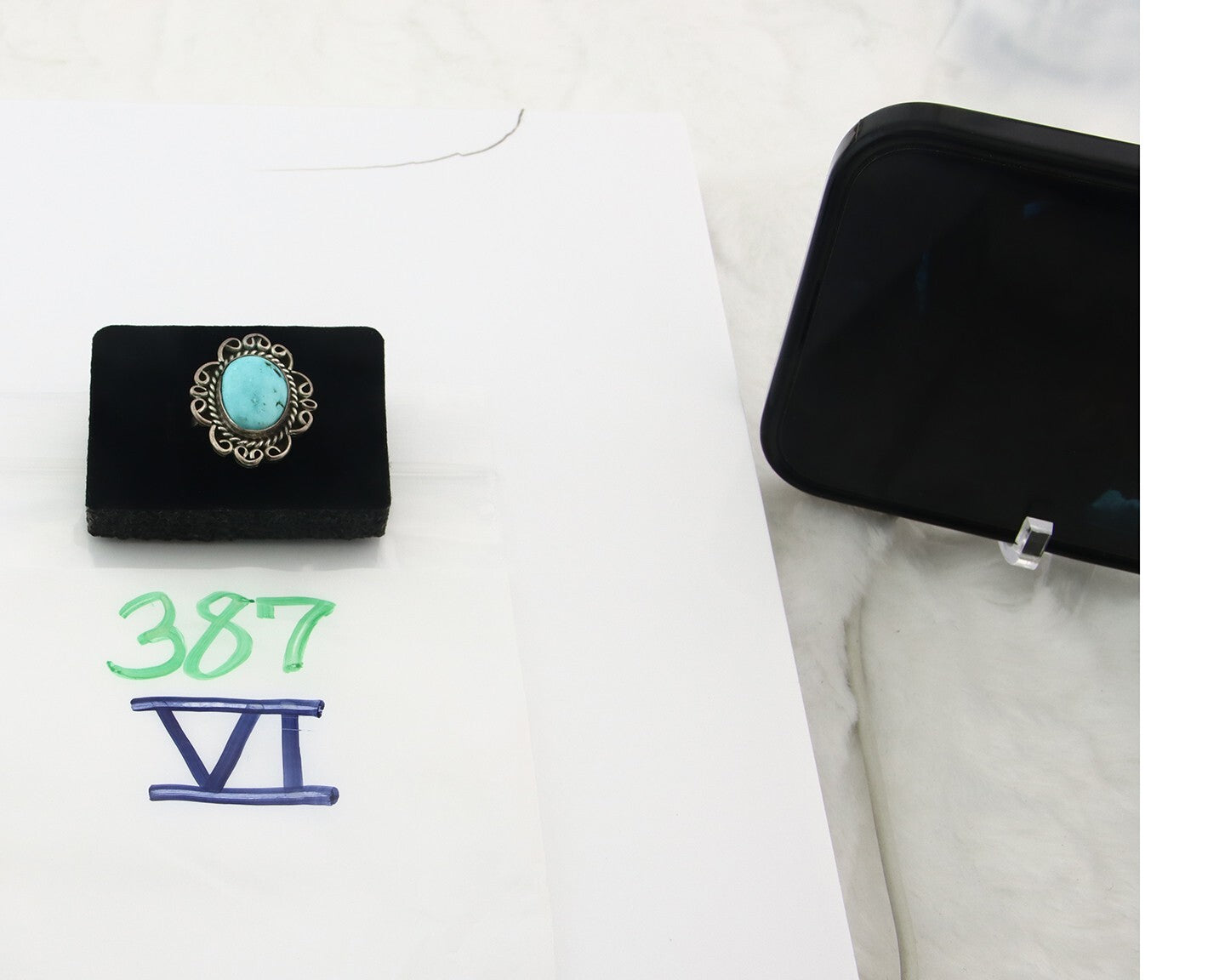 Vintage Navajo Ring 925 Sterling Silver Turquoise Signed W Size 6.0