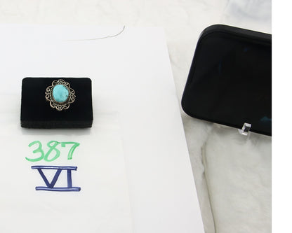 Vintage Navajo Ring 925 Sterling Silver Turquoise Signed W Size 6.0