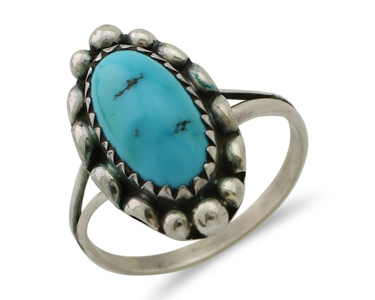 Navajo Ring 925 Silver Sleeping Beauty Turquoise Artist Signed SC C.80's