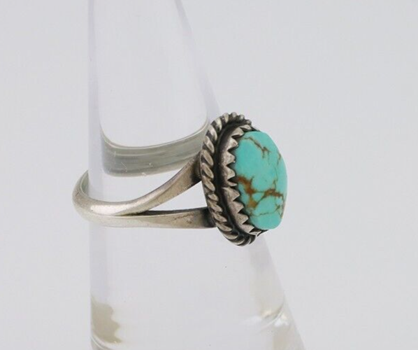 Navajo Ring 925 Silver Kingman Turquoise Native American Artist C.80's