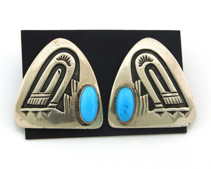Hopi Earrings Sterling Silver Natural Turquoise Vintage Signed