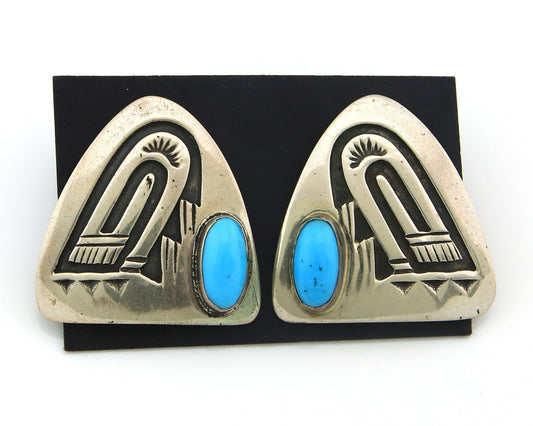 Hopi Earrings Sterling Silver Natural Turquoise Vintage Signed