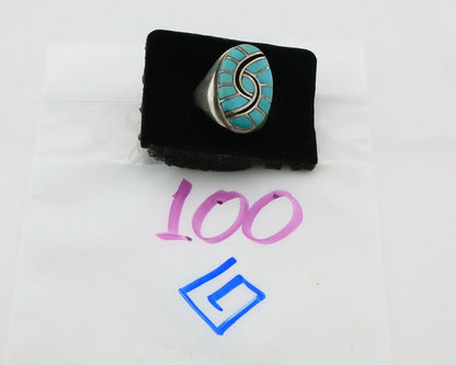 Men Zuni Ring Sterling Silver Turquoise Handmade Vintage Size 11.25