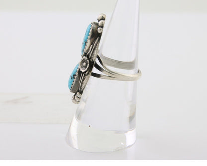 Navajo Ring 925 Silver Natural Blue Turquoise Artist Signed SC C.80's Size 5.75