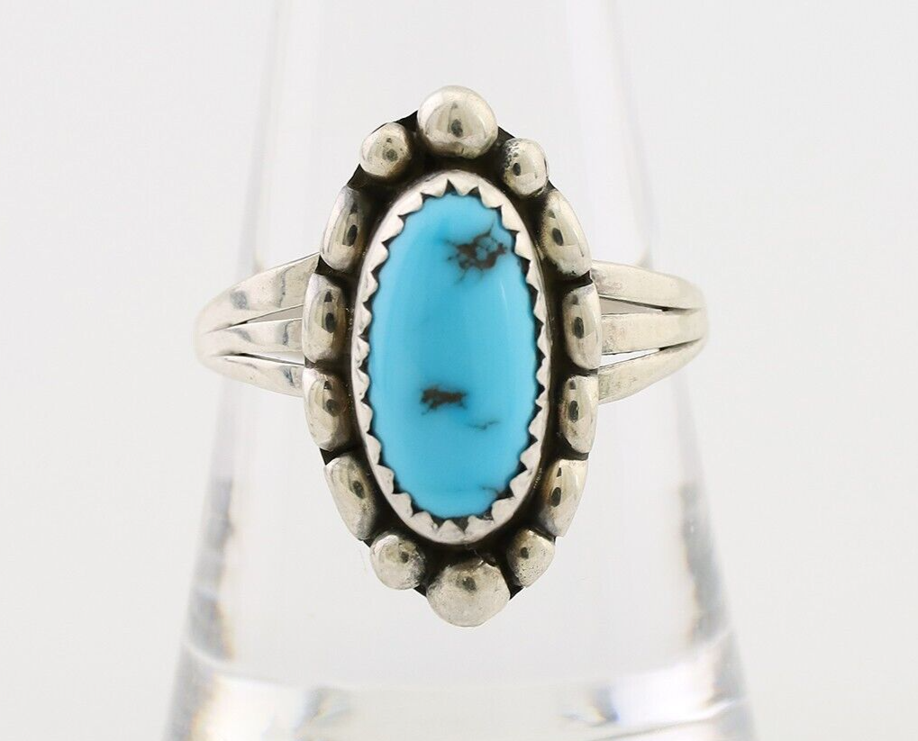 Navajo Ring 925 Silver Sleeping Beauty Turquoise Artist Signed SC C.80's