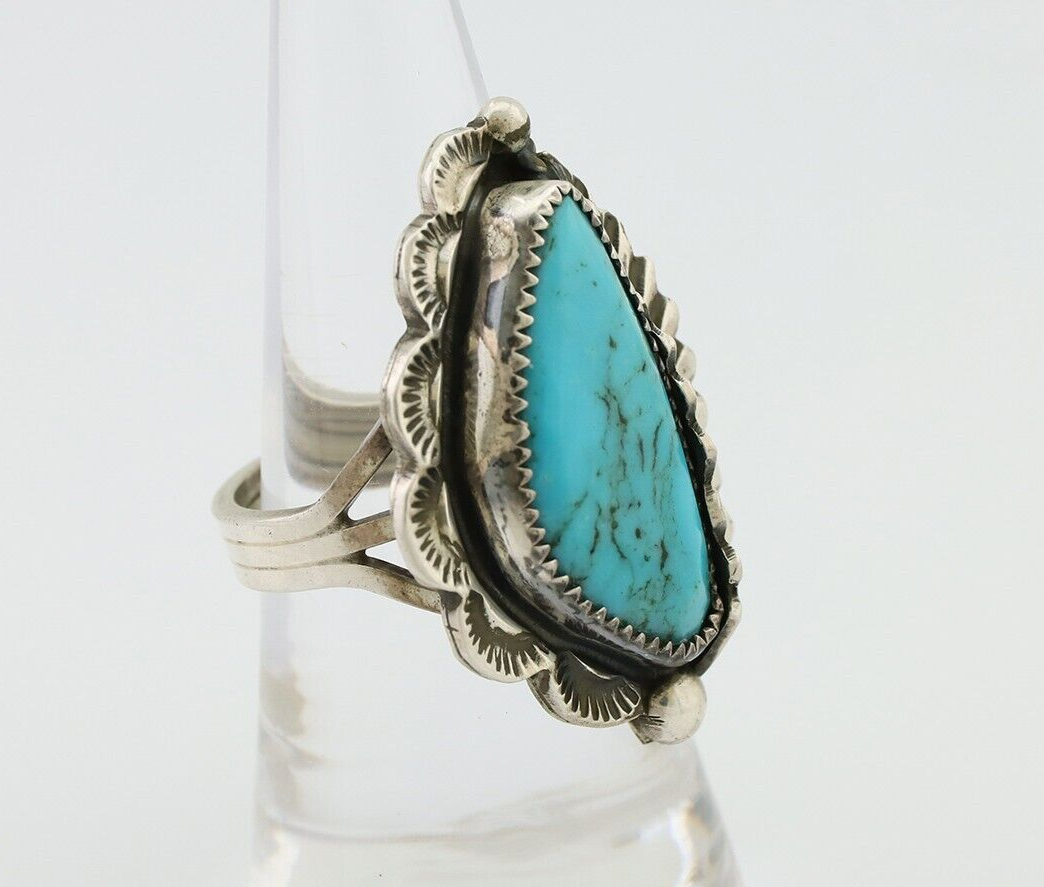 Navajo Handmade Ring 925 Silver Kingman Turquoise Artist Signed Benny M C.80's