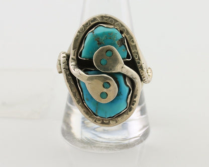 Mens Heavy Zuni Snake Ring 925 Silver Turquoise Signed EFFIE CALAVASA C.80's