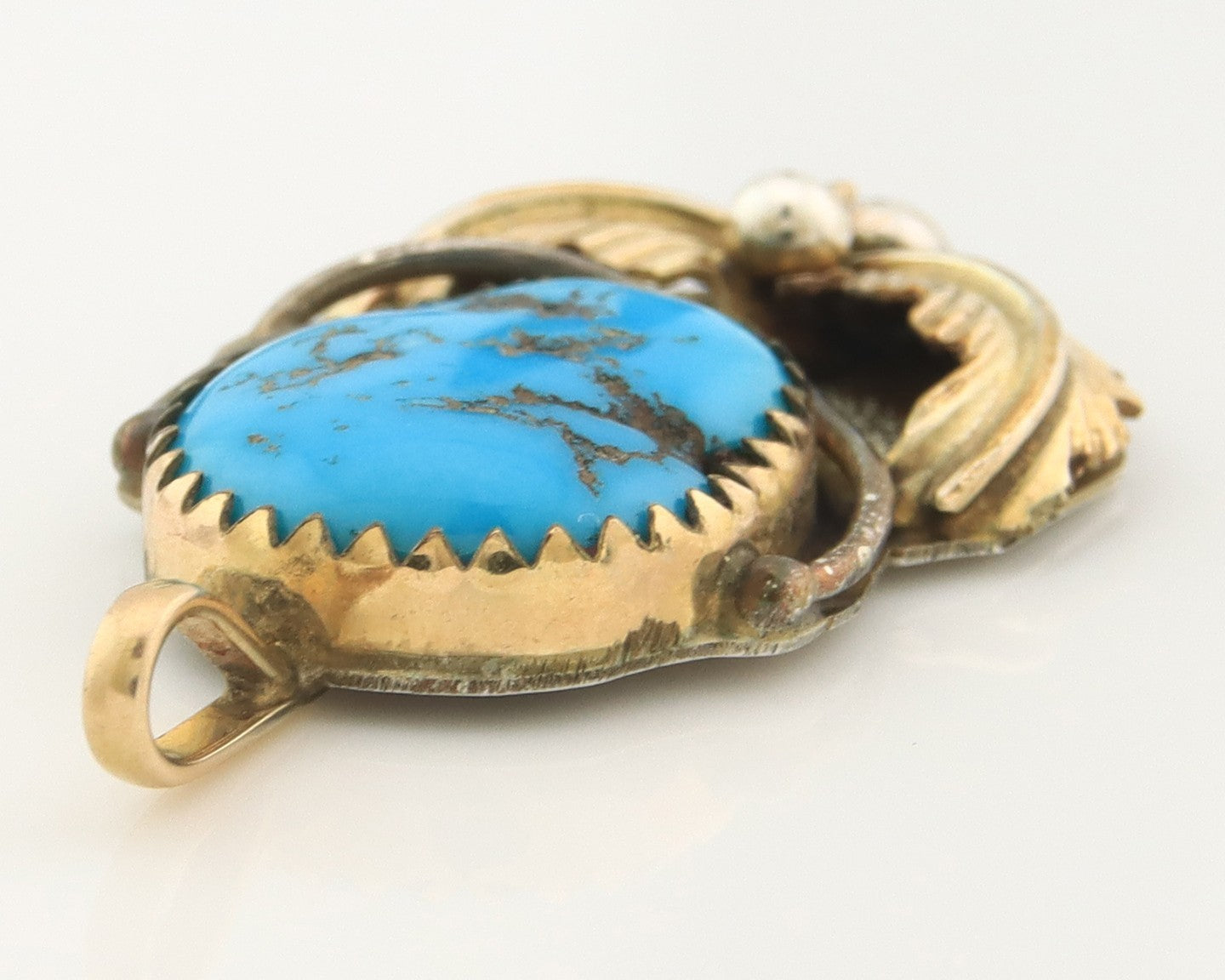 Navajo Pendant Sterling Silver & Gold Natural Blue Turquoise Signed Virgnina C