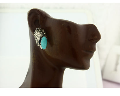 Navajo Earrings Sterling Silver Natural Turquoise Vintage Authentic