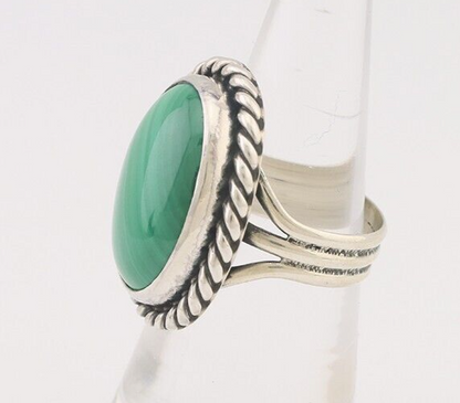 Navajo Ring 925 Silver Natural Malachite Native American Artist Size 6.0 C.80's