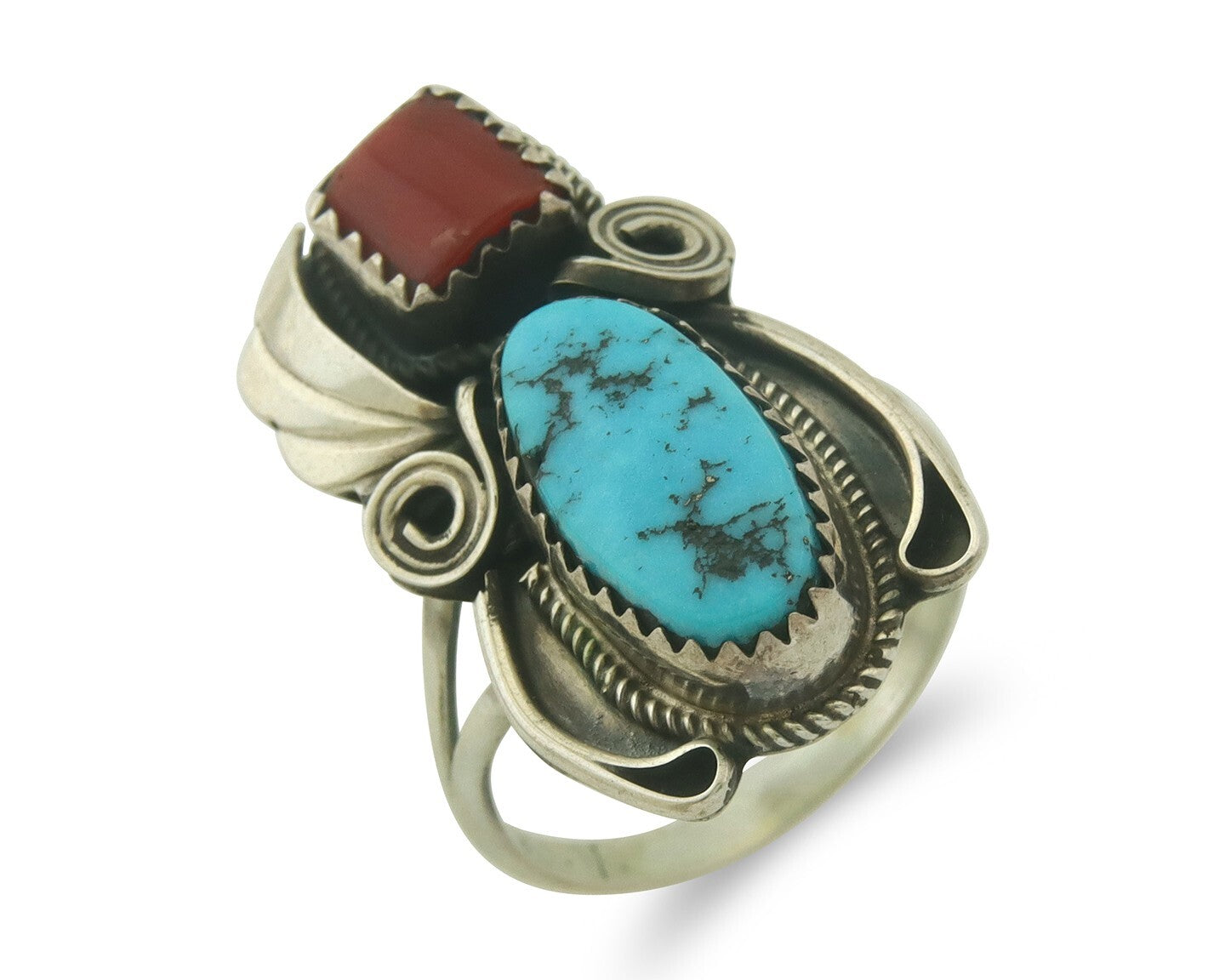 Vintage Navajo Ring 925 Sterling Natural Gemstones Signed Justin Morris Sz 8.25