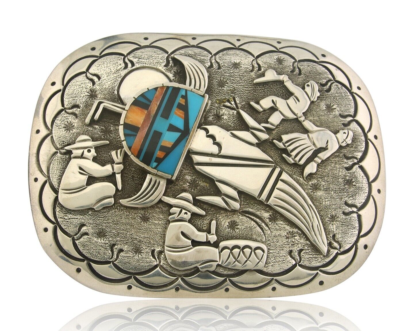 Navajo Belt Buckle 925 Sterling Silver Signed Floyd Becenti 3x4 in C.80's