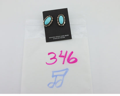 Navajo Earrings 925 Silver Sleeping Beauty Turquoise Larry Yazzie C.80's