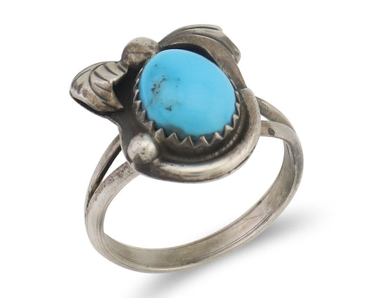 Navajo Ring 925 Silver Sleeping Beauty Turquoise Native American Artist C.80's