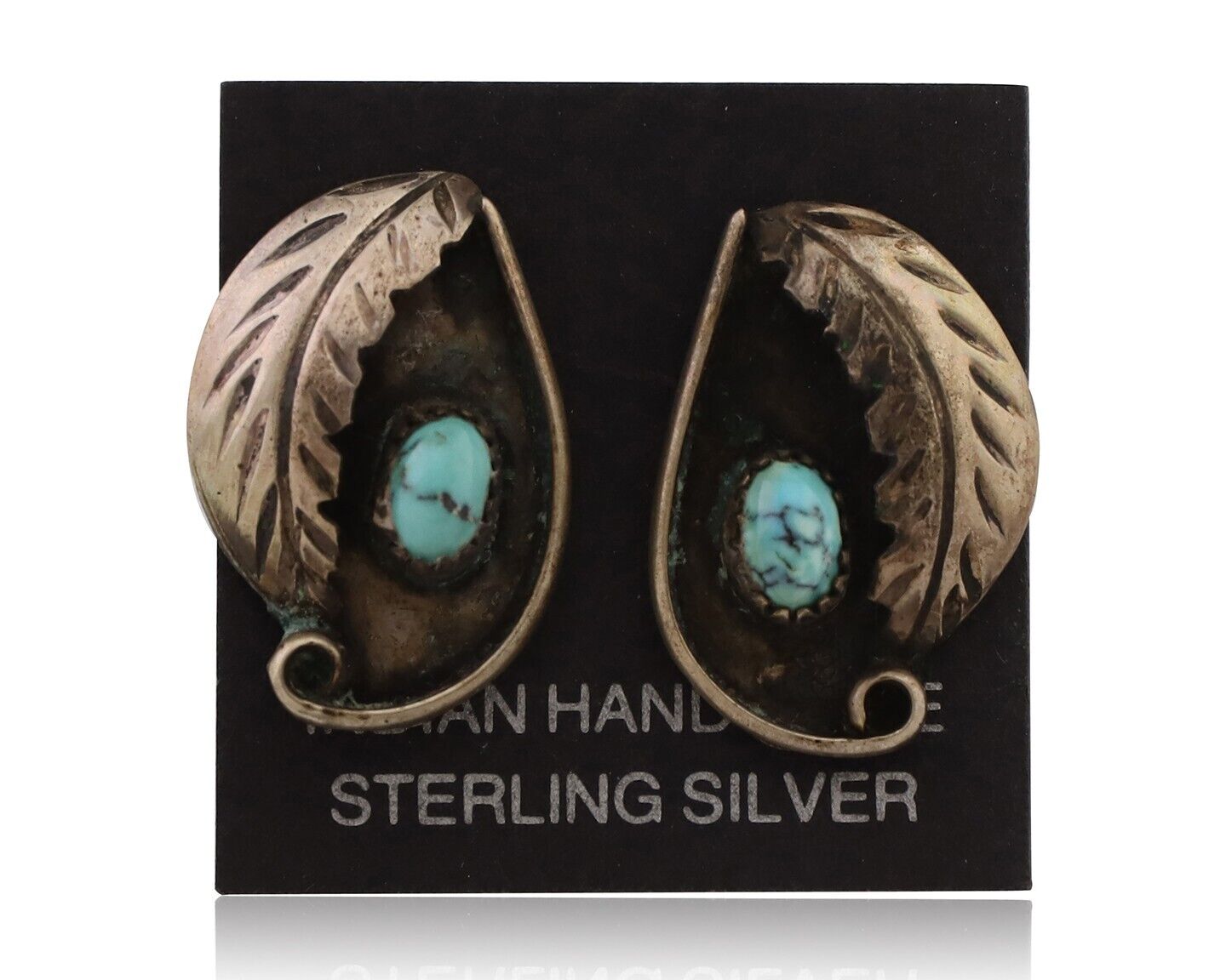 Navajo Earrings 925 Silver Natural Turquoise Native American Artist C.80's