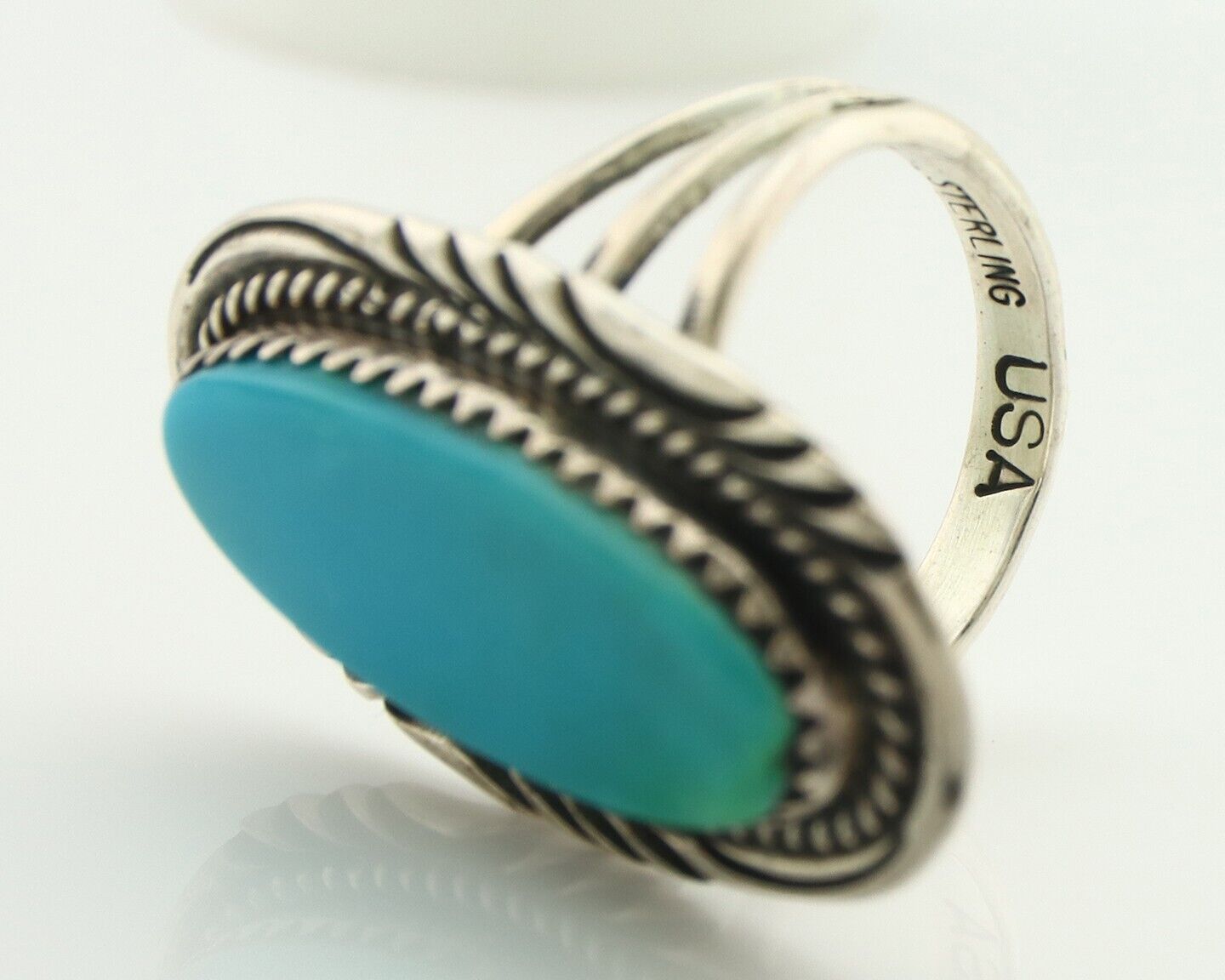 Navajo Ring .925 Silver Sleeping Beauty Turquoise Artist Signed USA C.80's