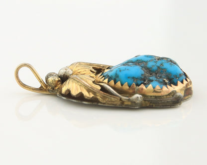 Navajo Pendant Sterling Silver & Gold Natural Blue Turquoise signed Virgnina C