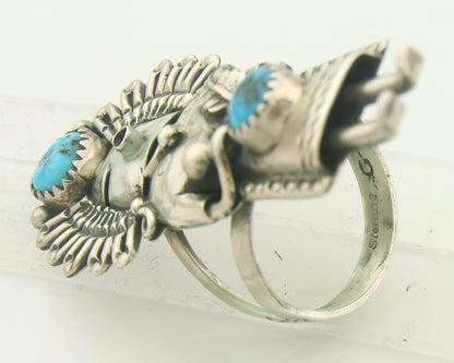Vintage Navajo Kachina Ring 925 Sterling Turquoise Signed Gomez Size 8.25