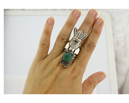 Vintage Navajo Ring 925 Sterling Silver Turquoise Signed Broken Arrow Size 7.25