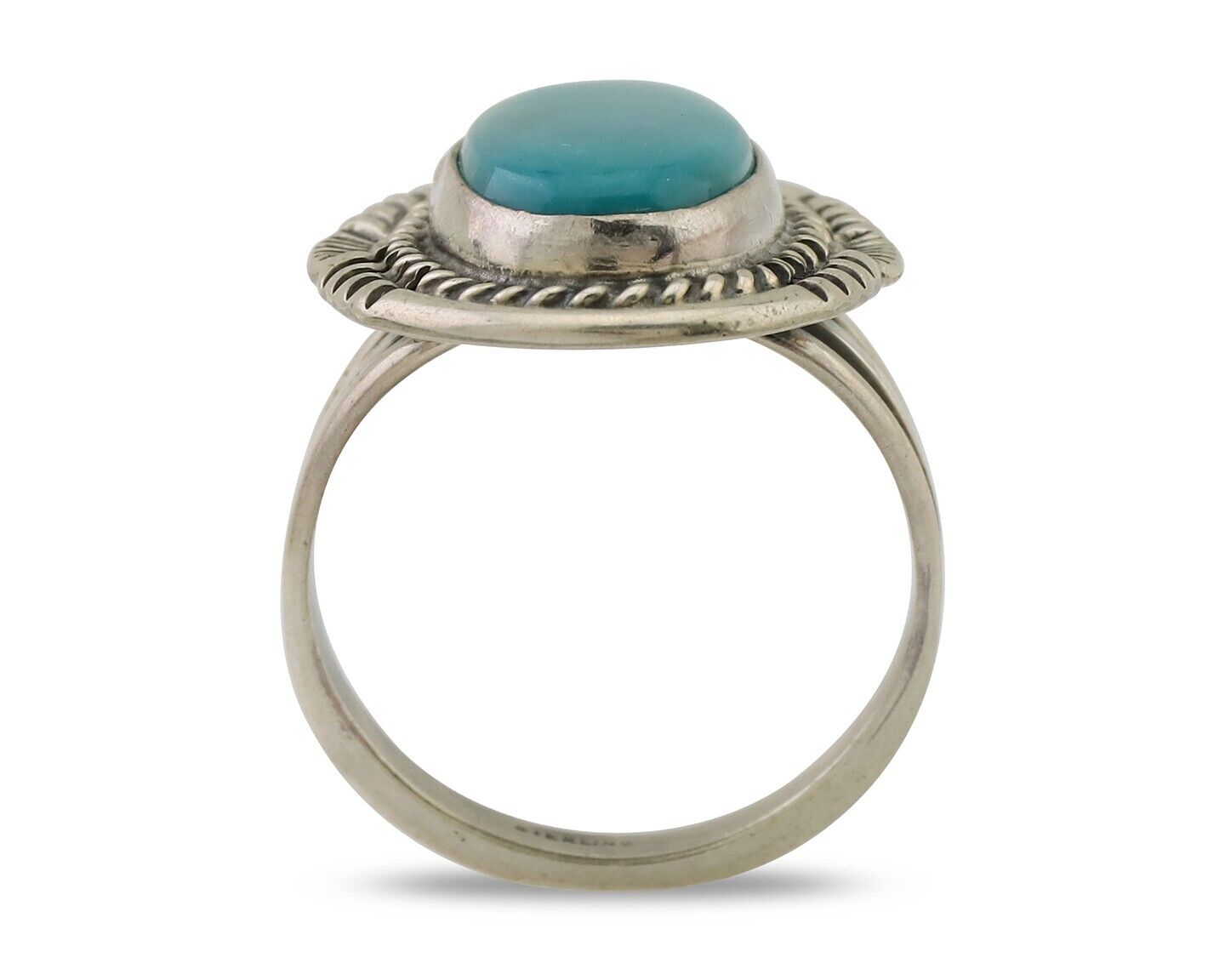 Navajo Ring 925 Silver Natural Blue Turquoise Artist Signed M BEGAY C.80's