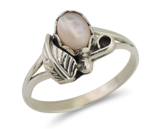 Navajo Handmade Ring 925 Silver White Opal Native Artist Size 7.25 C.80's