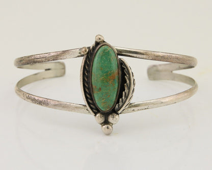 Navajo Hand Stamped Cuff Bracelet Turquoise 925 Silver Signed Sunrise C.80's