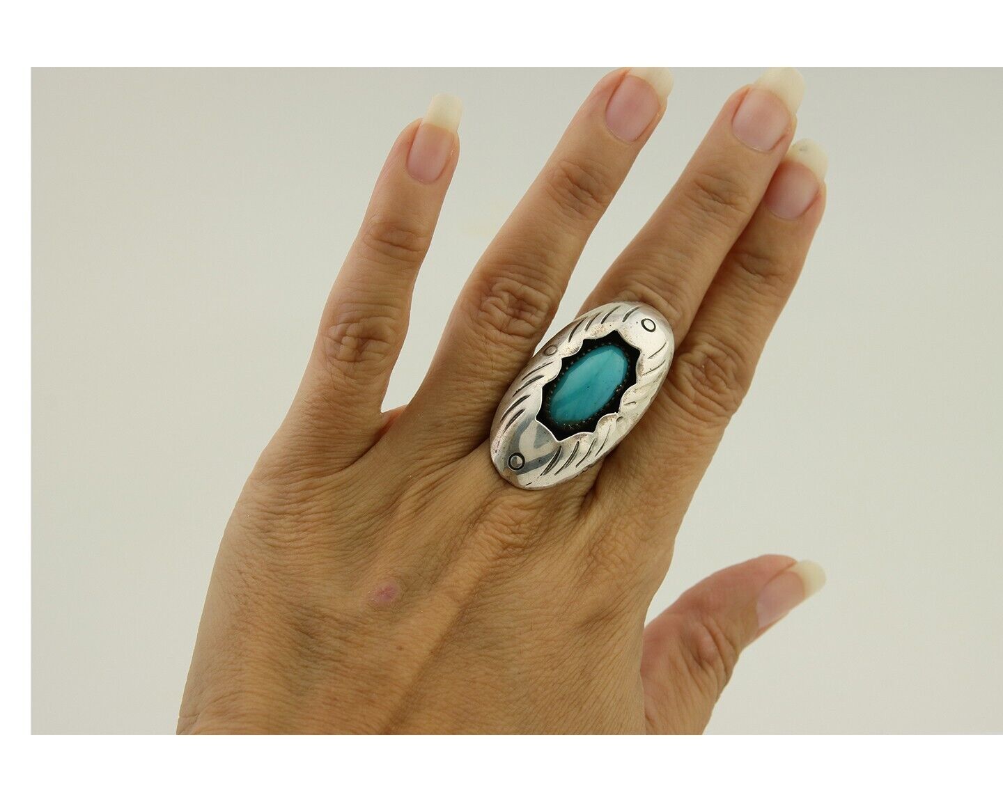 Navajo Handmade Ring 925 Silver Natural Arizona Turquoise Artist C.80's