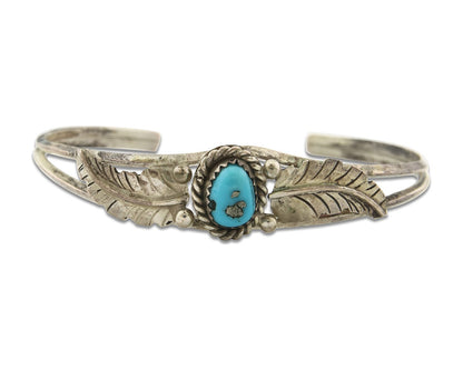 Vintage Navajo Bracelet 925 Silver Turquoise Tranditional Handmade Signed KT