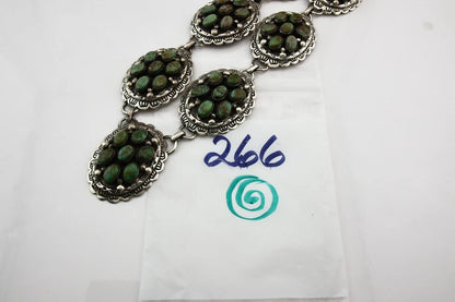 Navajo Concho Necklace Sterling Manassa Turquoise Vintage Signed M Montoya 32 in