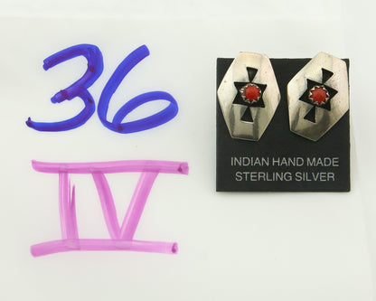 Navajo Earrings 925 Silver Natural Coral Native American Artist C.80's