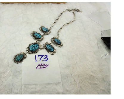 Navajo Necklace Sterling Silver Turquoise Vintage Signed Henrietta Yesele