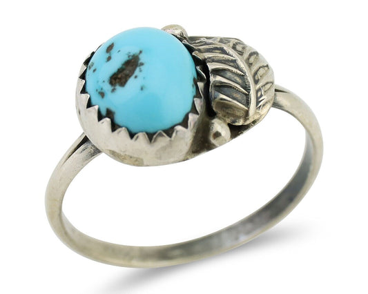 Navajo Ring 925 Silver Sleeping Beauty Turquoise Native American Artist C.80's