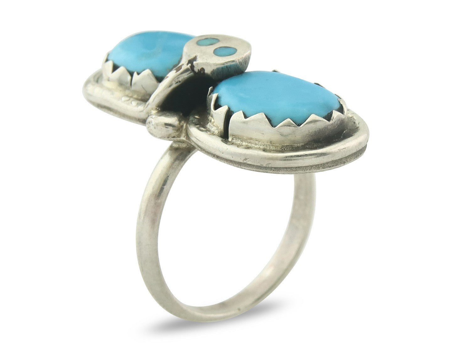 Vintage Zuni Ring 925 Sterling Silver Turquoise Signed Effie Calavasa Size 7.5