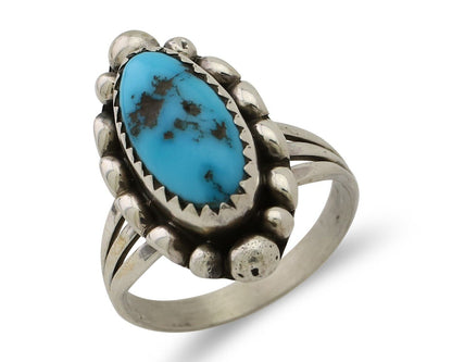 Navajo Ring 925 Silver Sleeping Beauty Turquoise Artist Signed SC C.80's