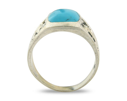 Men Vintage Nugget Ring 925 Sterling Turquoise Artist Signed SC Size 10