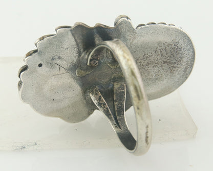 Navajo Ring 925 Sterling Turquoise & Coral Native Artist C.80's Size 7.5