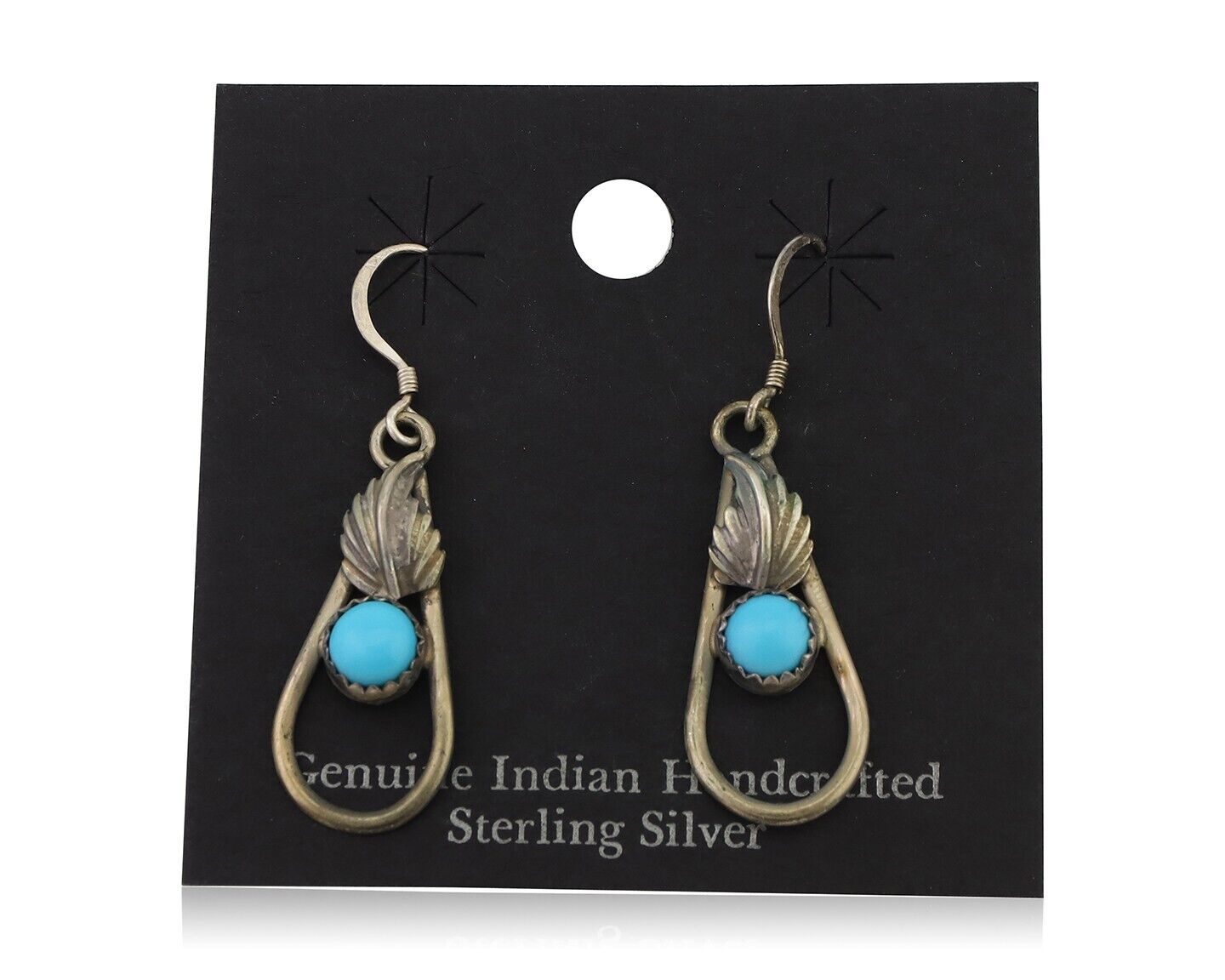 Navajo Dangle Earrings 925 Silver Sleeping B Turquoise Native Artist C.80's