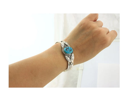Navajo Cuff Bracelet Sterling Silver Turquoise Handmade Vintage Signed MG