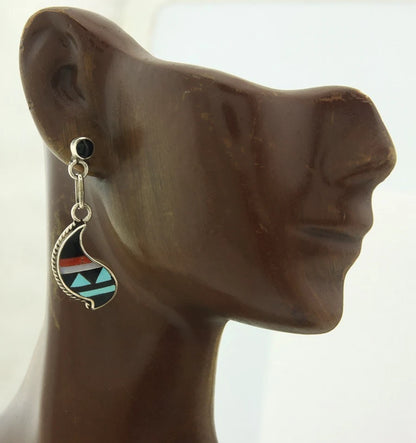 Navajo Dangle Earrings Sterling Silver Gemstone Vintage Signed SB