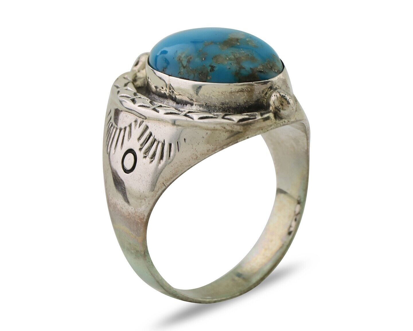 Mens Heavy Navajo Ring 925 Silver Turquoise Native Artist Size 14.25 C.80's